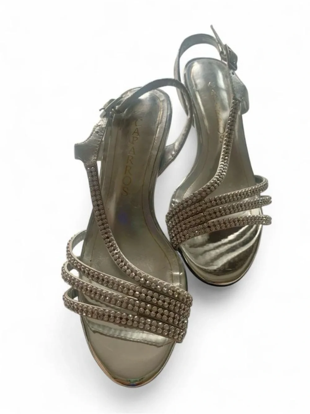 Caparros Silver rhinestone kitten heel sandals size 5.5 B sparkly retro open toe